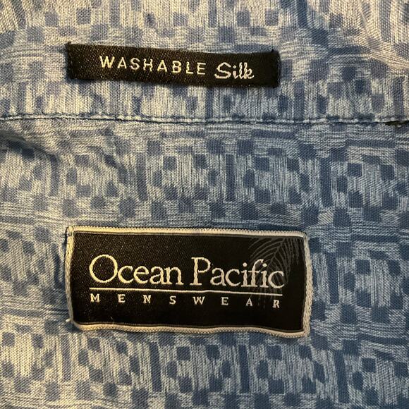 Ocean Pacific Washable Silk Blue Geometric Print Button Down Size XXL - Picture 4 of 6